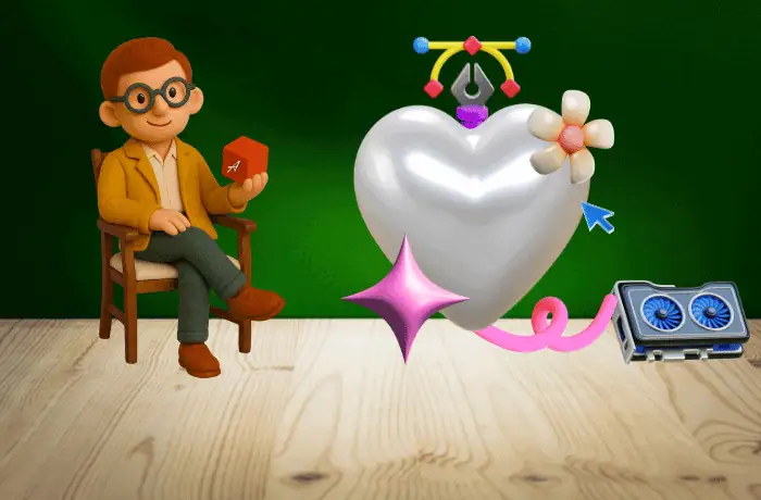 عکس شخصیت کارتونی خلاق و سرگرم‌کننده با قلب بزرگ و اجزای دیجیتال برای فروشگاه آنلاین انیشو.